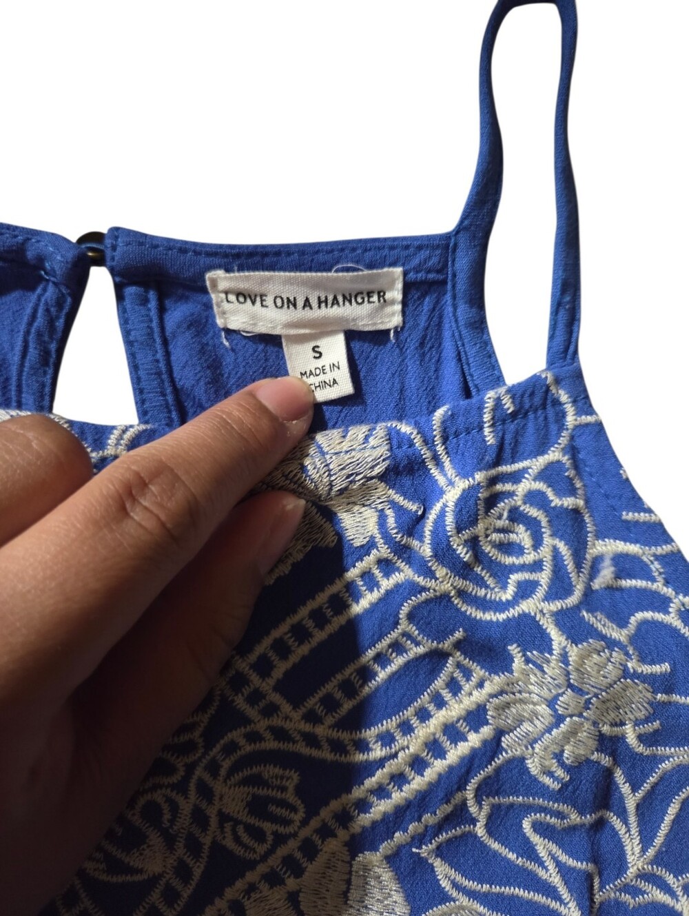Love on a Hanger Royal Blue Embroidered High Neck Halter Tank Top Size Small - Picture 2 of 6